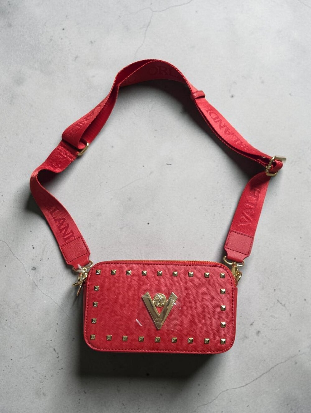 Nwt Valentino Orlandi-Style Red Studded Crossbody Bag